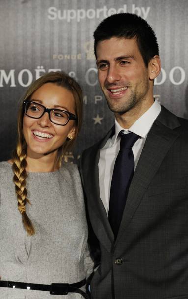Novak Djokovic con Jelena Ristic al gala per il torneo Atp del 2011 (Afp)